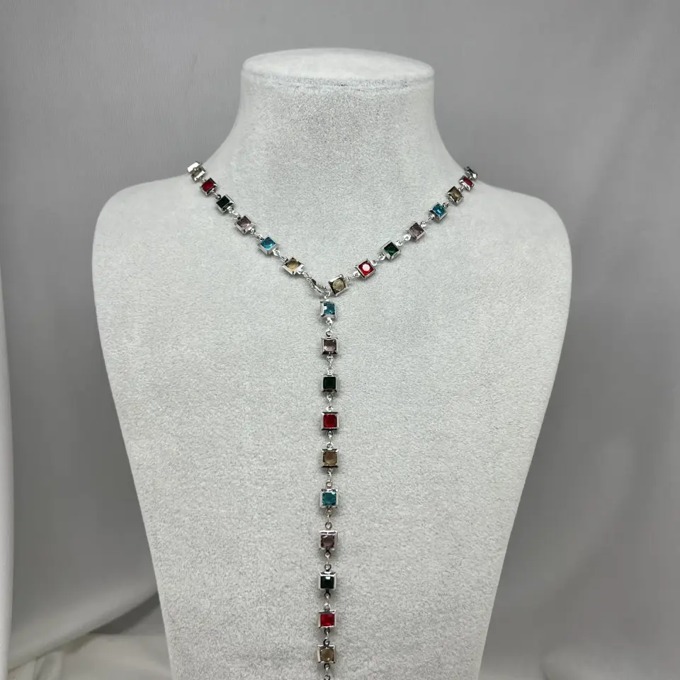 Pirinç I Renkli Taşlı Y Kolye