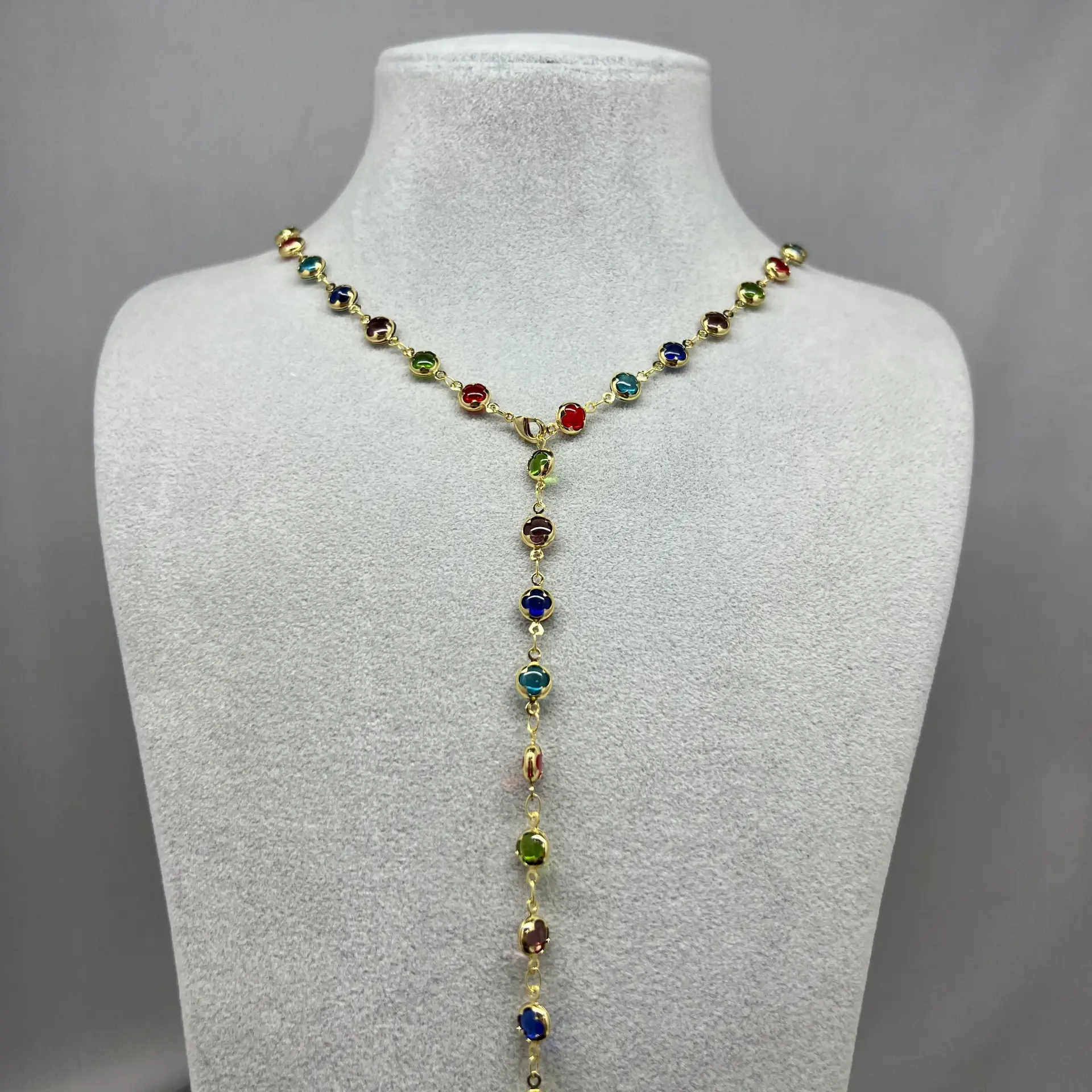 Pirinç I Renkli Taşlı Yuvarlak Y Kolye