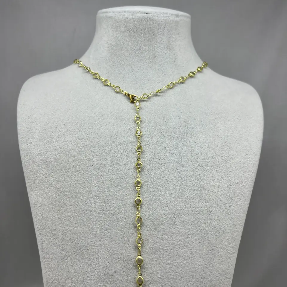 Pirinç I Yuvarlak Taşlı Y Kolye