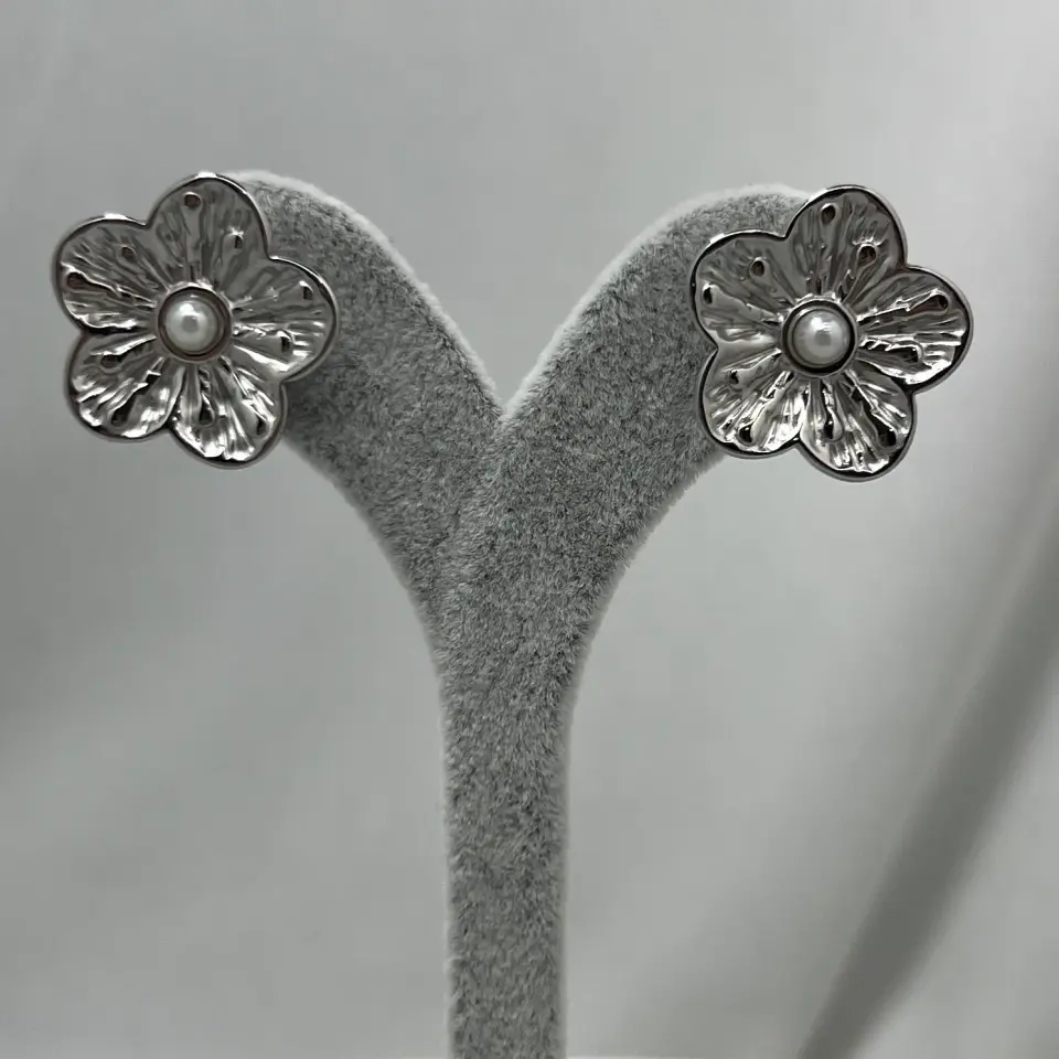 ÇELİK I İncili Çiçek Küpe