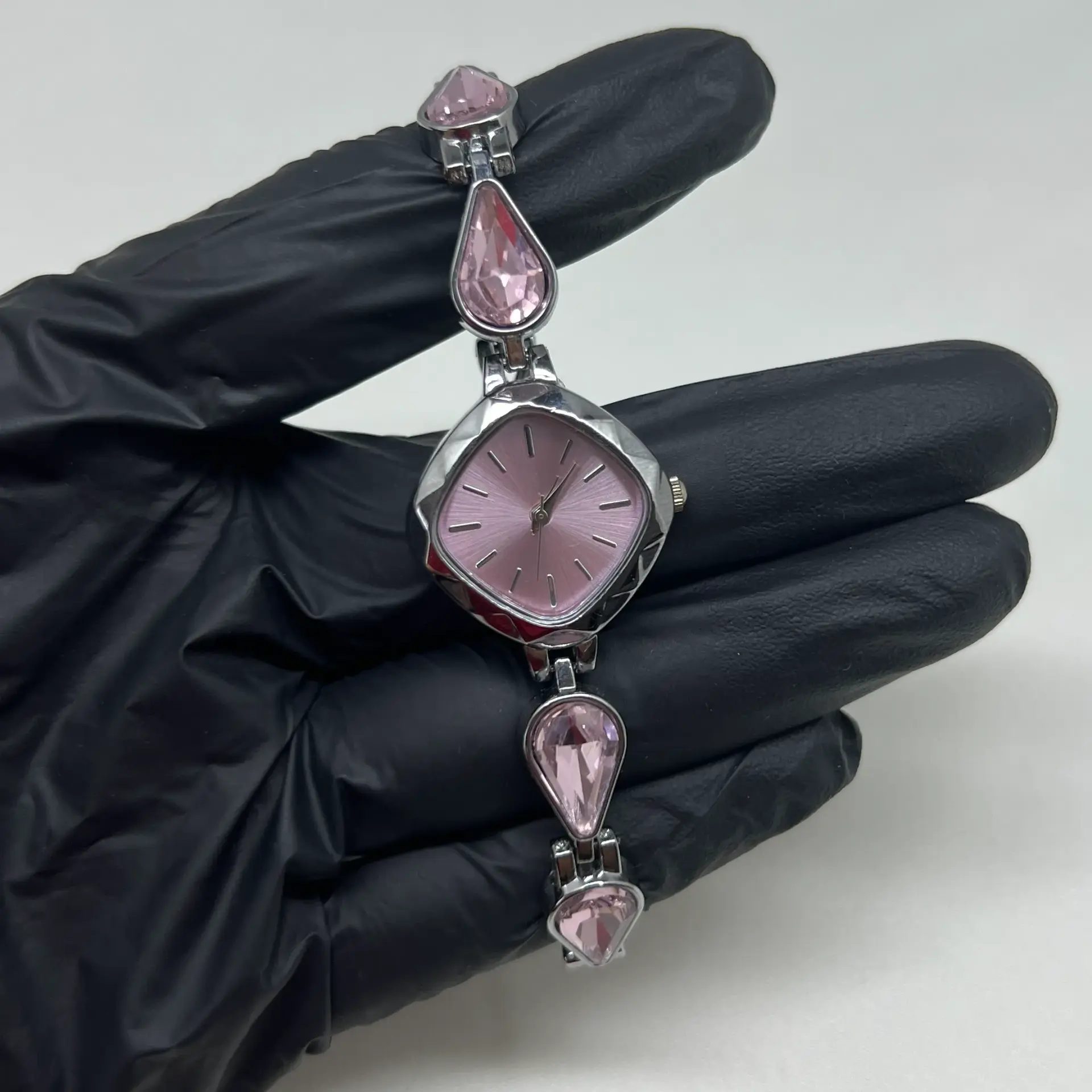 METAL I Pembe Taşlı Vintage Saat