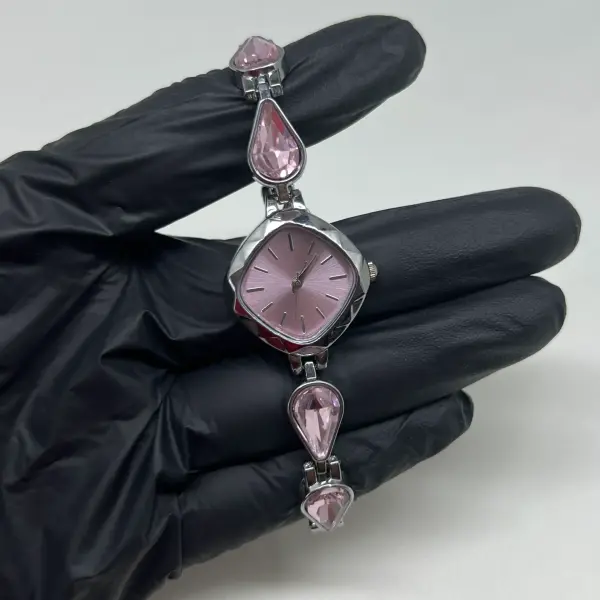 METAL I Pembe Taşlı Vintage Saat