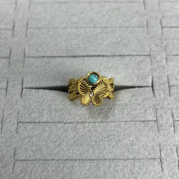 ÇELİK I Ayarlanabilir Mavi Taşlı Kelebek Yüzük